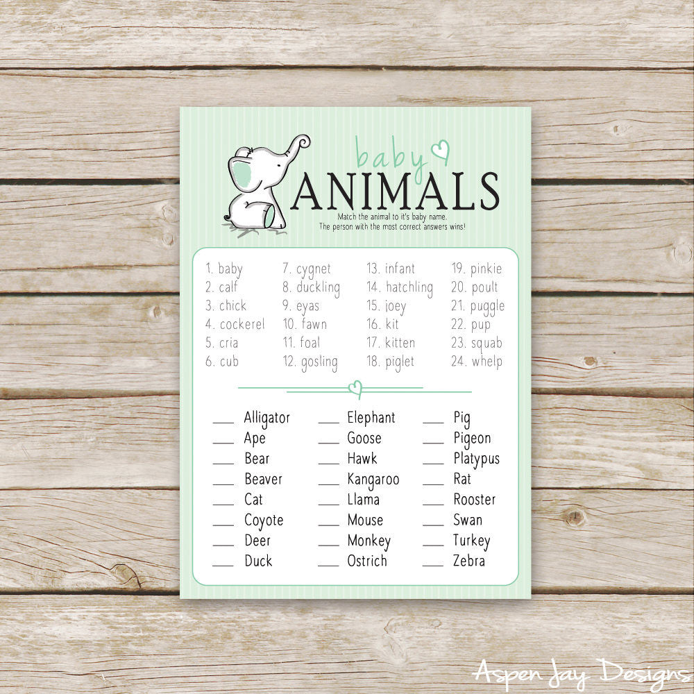 Green Elephant Baby Animal Names