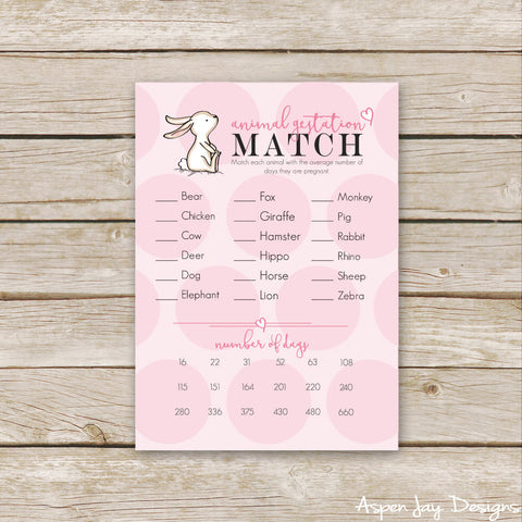 Pink Bunny Animal Gestation Match