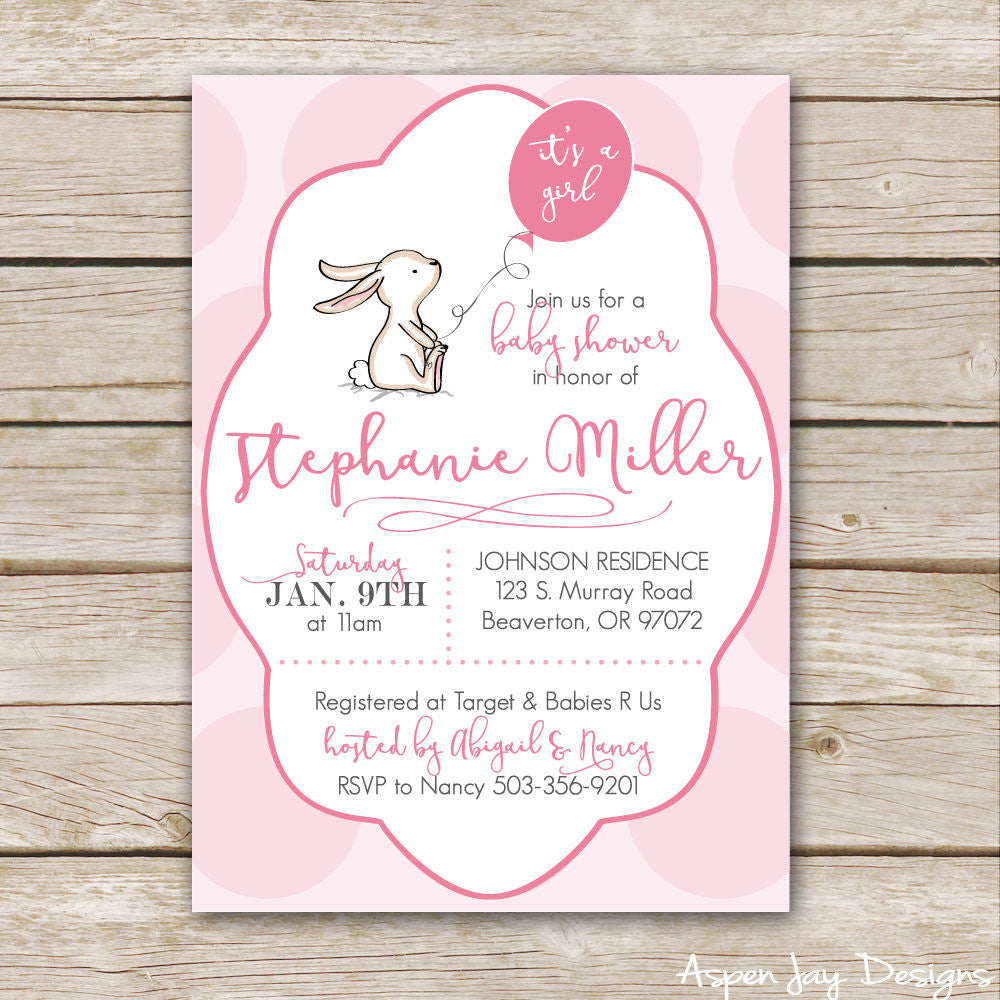 Pink Bunny Baby Shower Invites