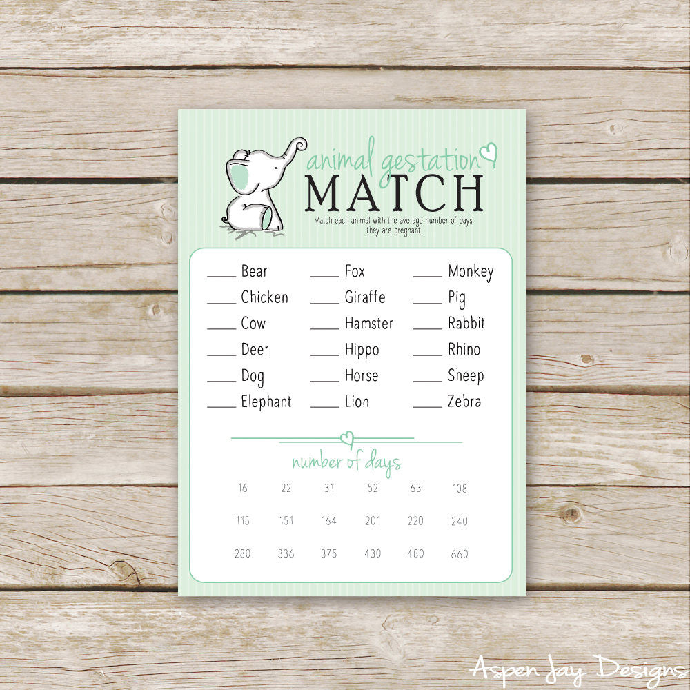 Green Elephant Animal Gestation Match
