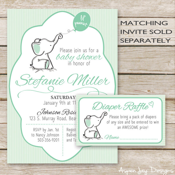 Green Elephant Diaper Raffle Tickets & Sign