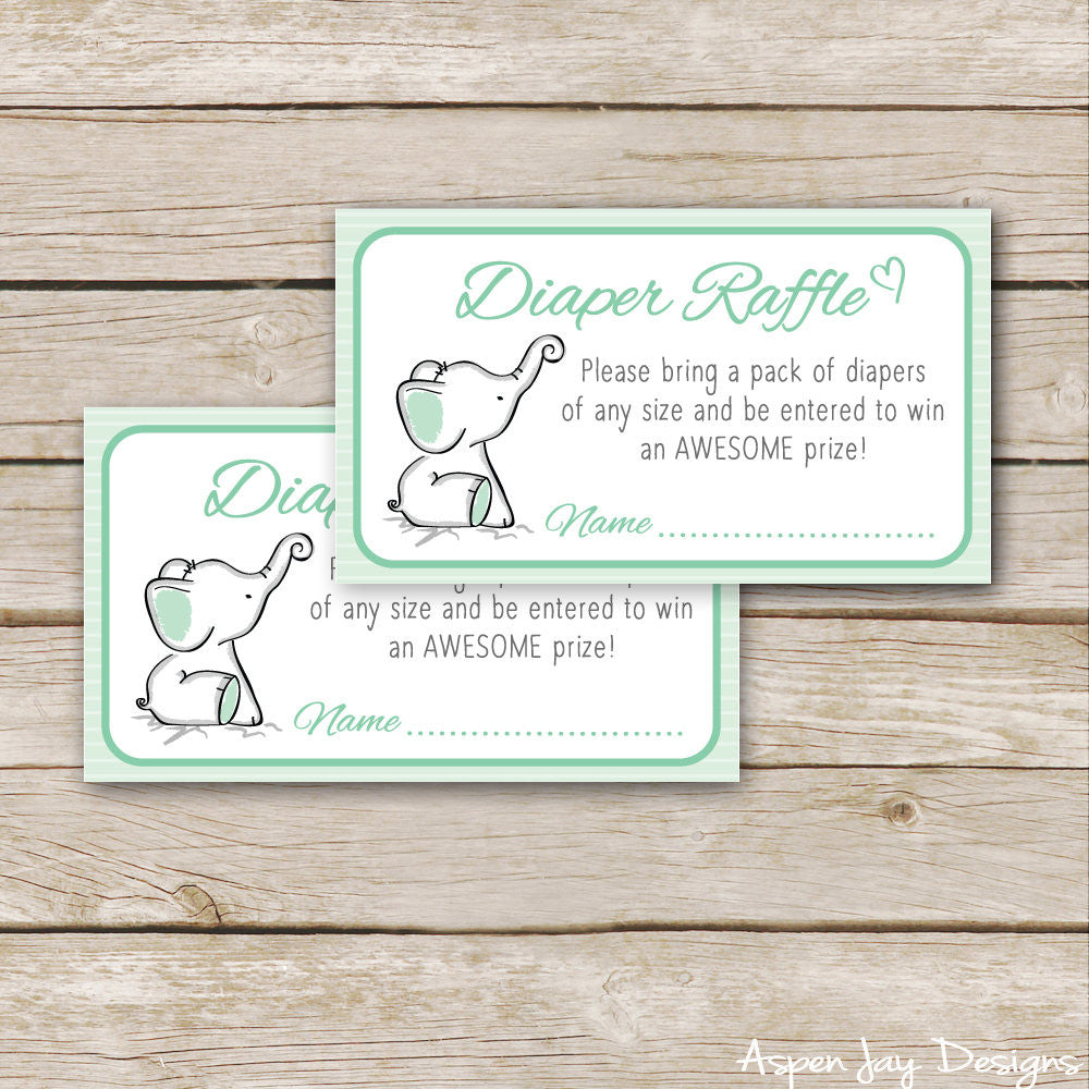 Green Elephant Diaper Raffle Tickets & Sign