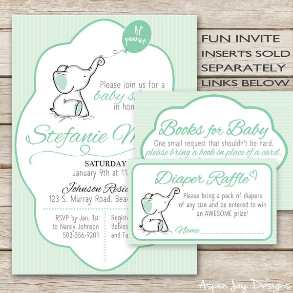 Green Elephant Baby Shower Invites