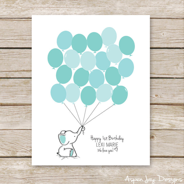 Turquoise Elephant Balloon Guest Book