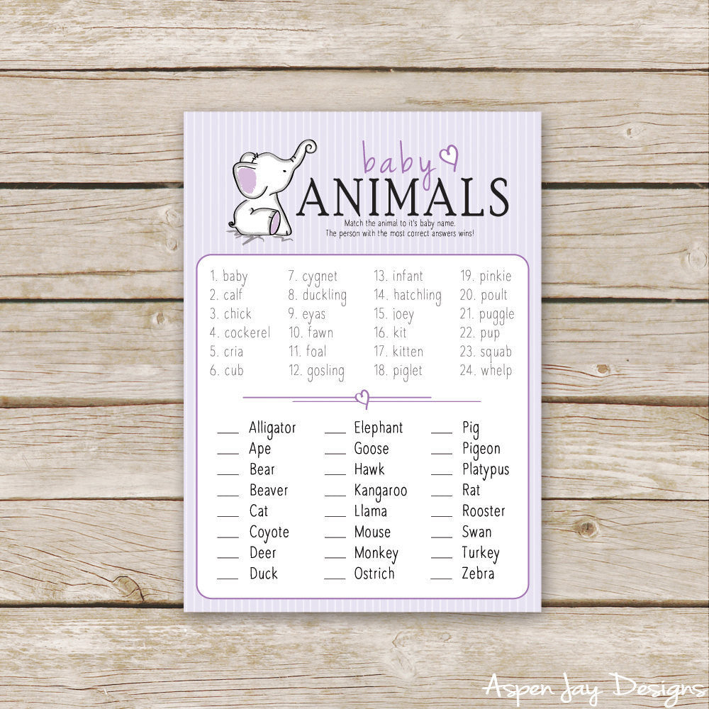 Purple Elephant Baby Animal Names