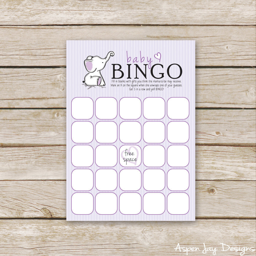 Purple Elephant Baby Bingo