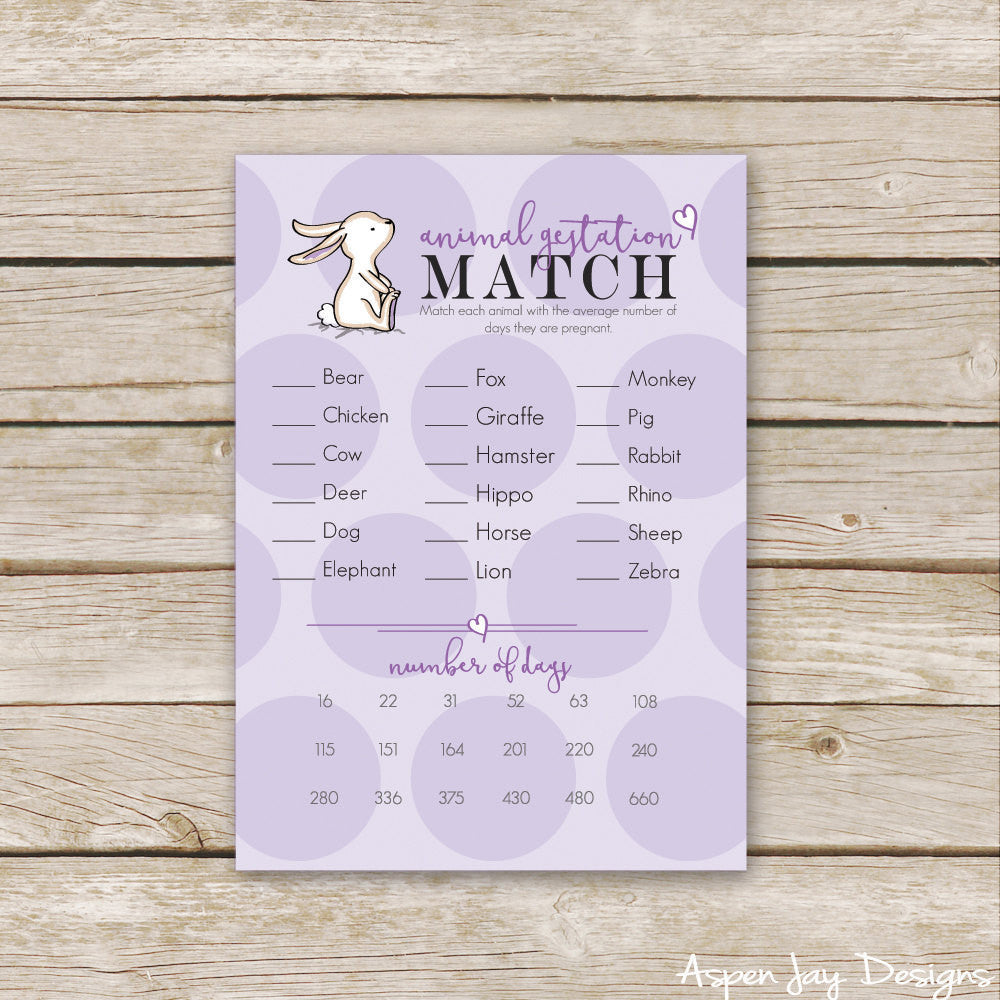 Purple Bunny Animal Gestation Match