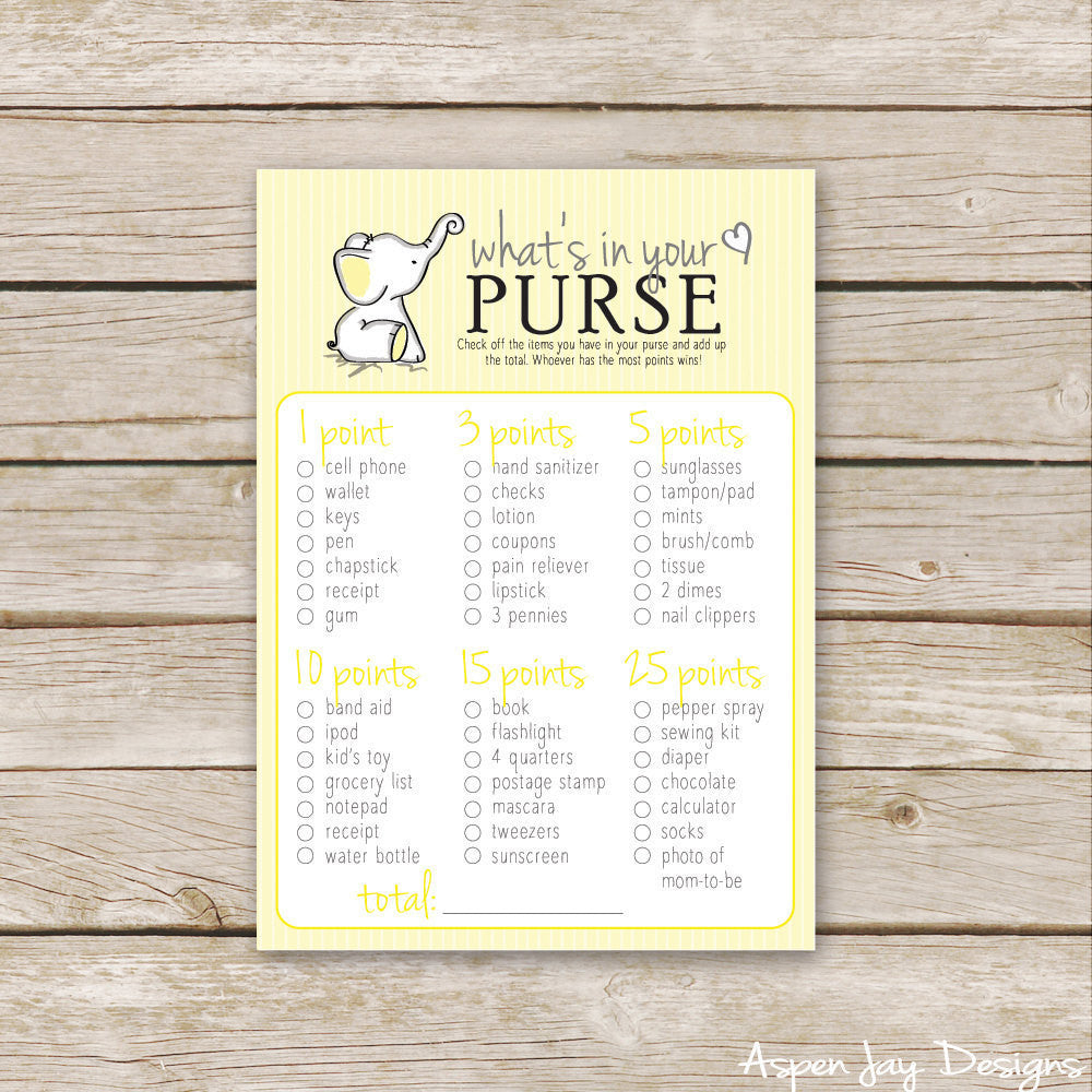 Yellow Elephant What's in your Purse