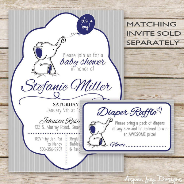 Navy Elephant Diaper Raffle Tickets & Sign