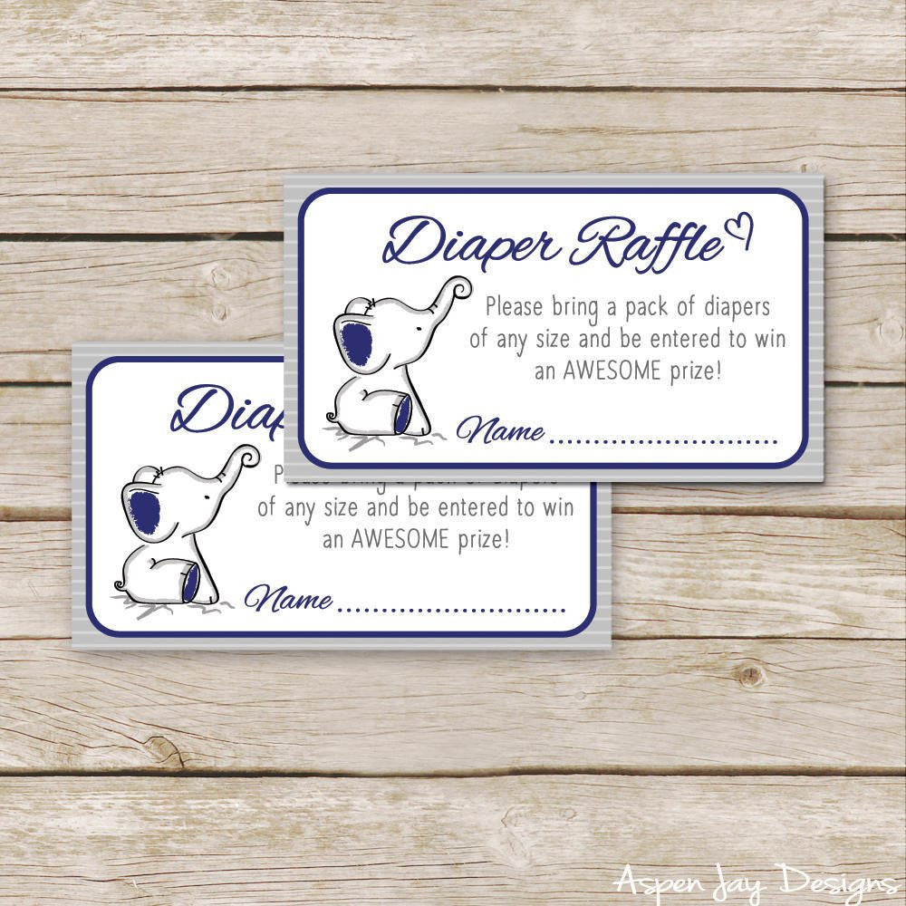 Navy Elephant Diaper Raffle Tickets & Sign