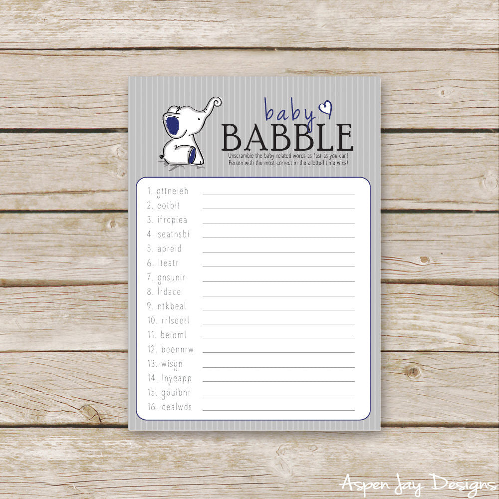 Navy Elephant Baby Scramble
