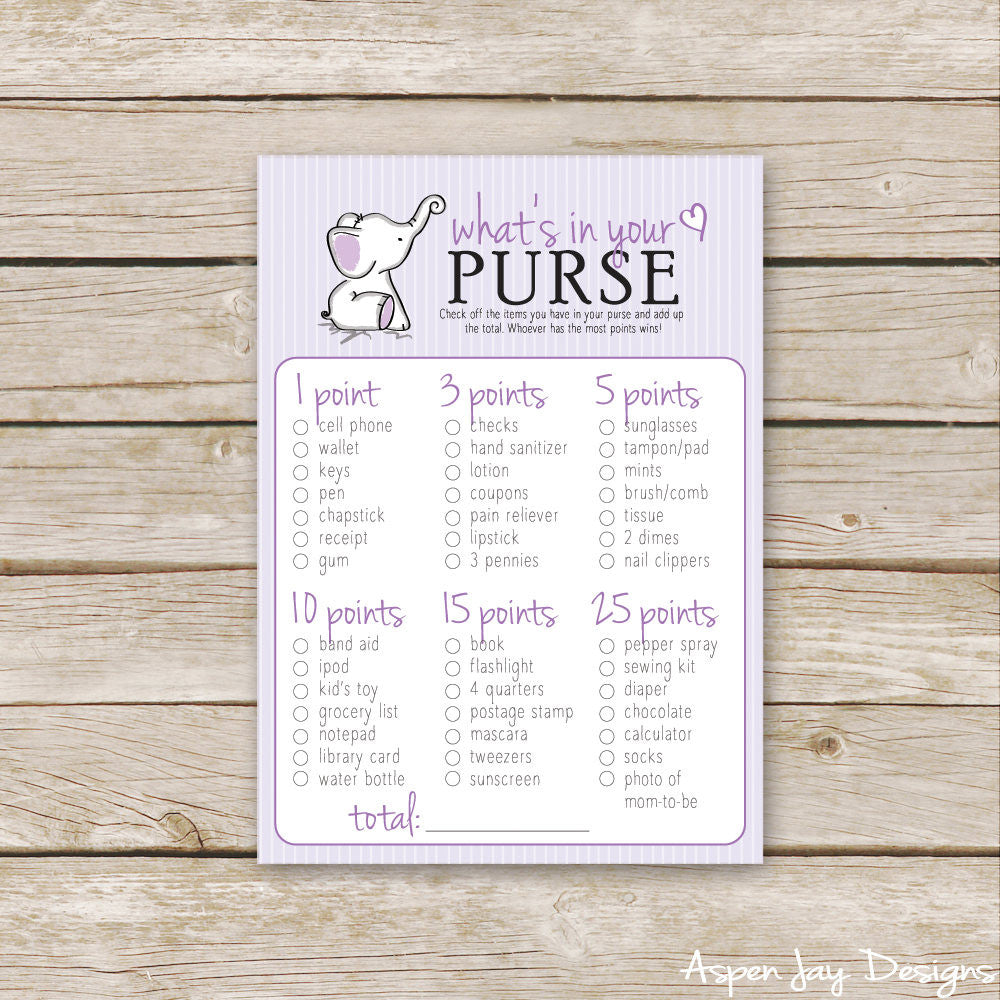 Purple Elephant What's in your Purse