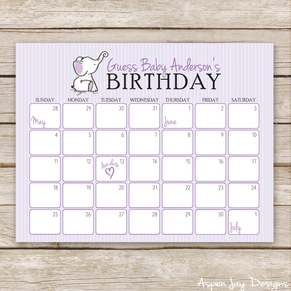 Purple Elephant Baby Predictions Calendar