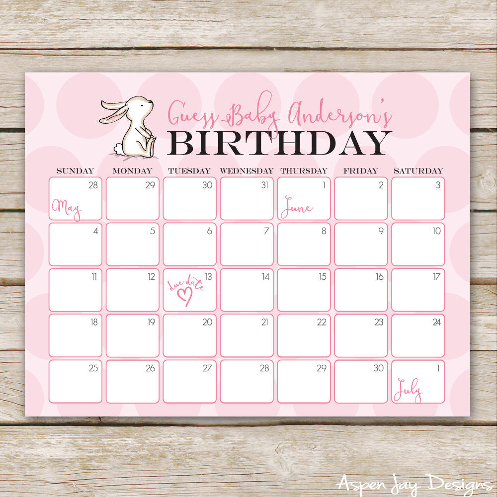 Pink Bunny Baby Predictions Calendar