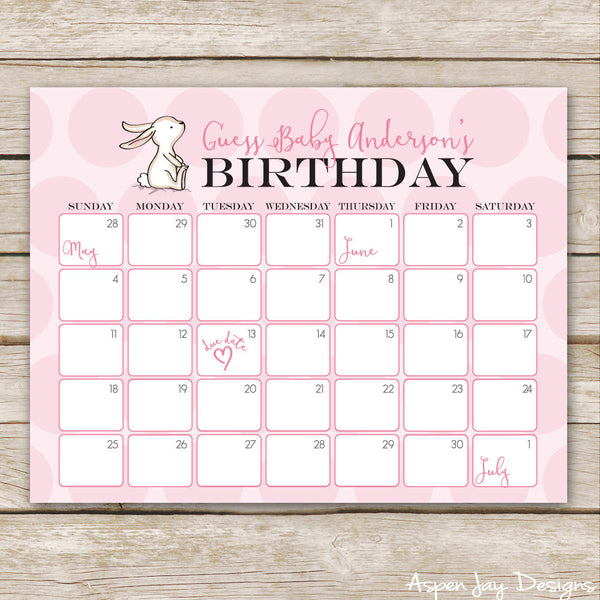 Pink Bunny Baby Predictions Calendar