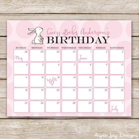 Pink Bunny Baby Predictions Calendar