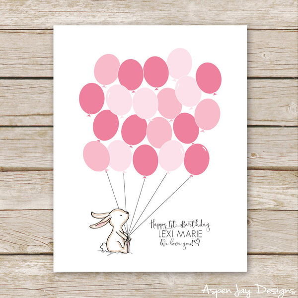 Pink Bunny Balloon Guest Book