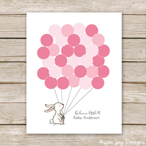 Pink Bunny Balloon Guest Book