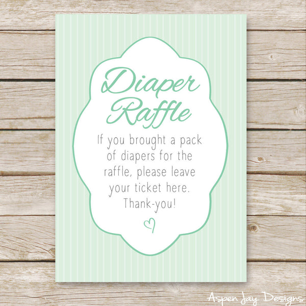 Green Elephant Diaper Raffle Tickets & Sign