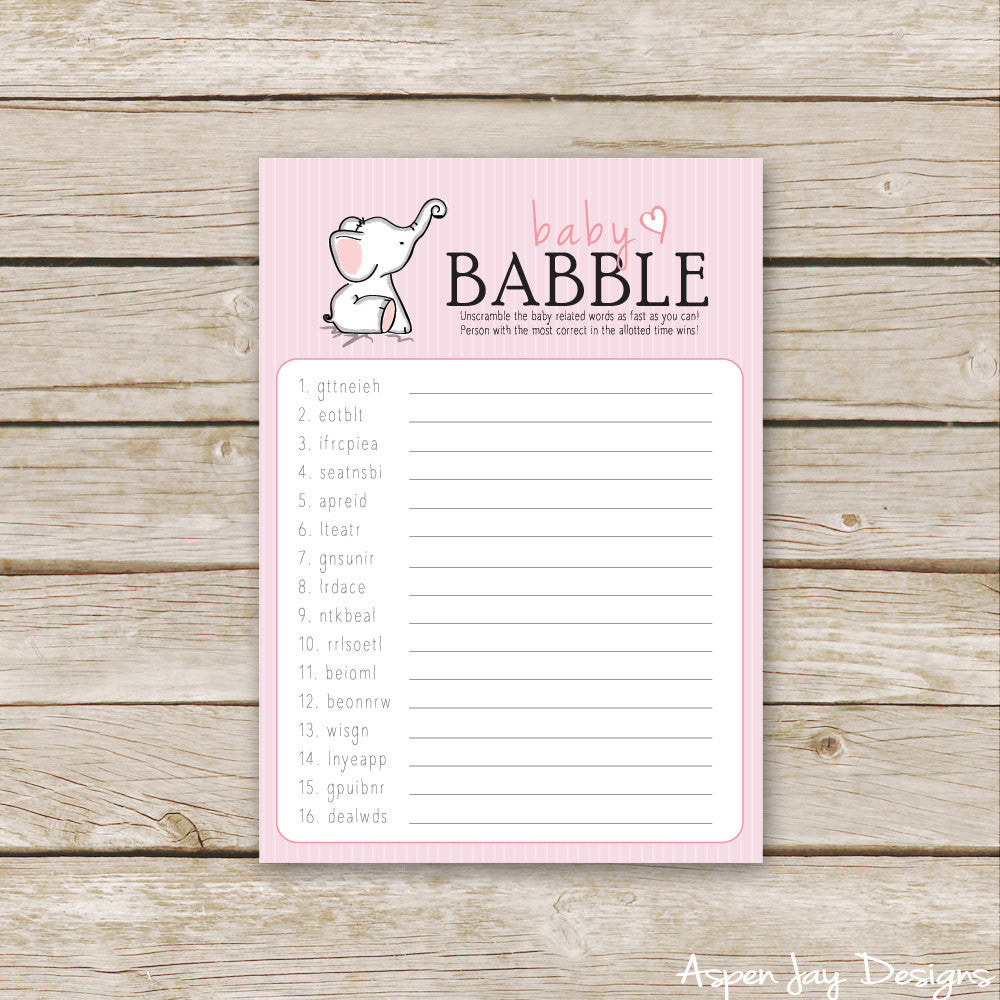 Pink Elephant Baby Scramble