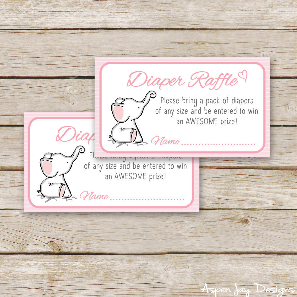 Pink Elephant Diaper Raffle Tickets & Sign