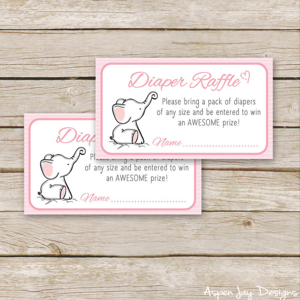 Pink Elephant Diaper Raffle Tickets & Sign
