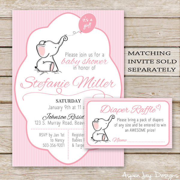 Pink Elephant Diaper Raffle Tickets & Sign