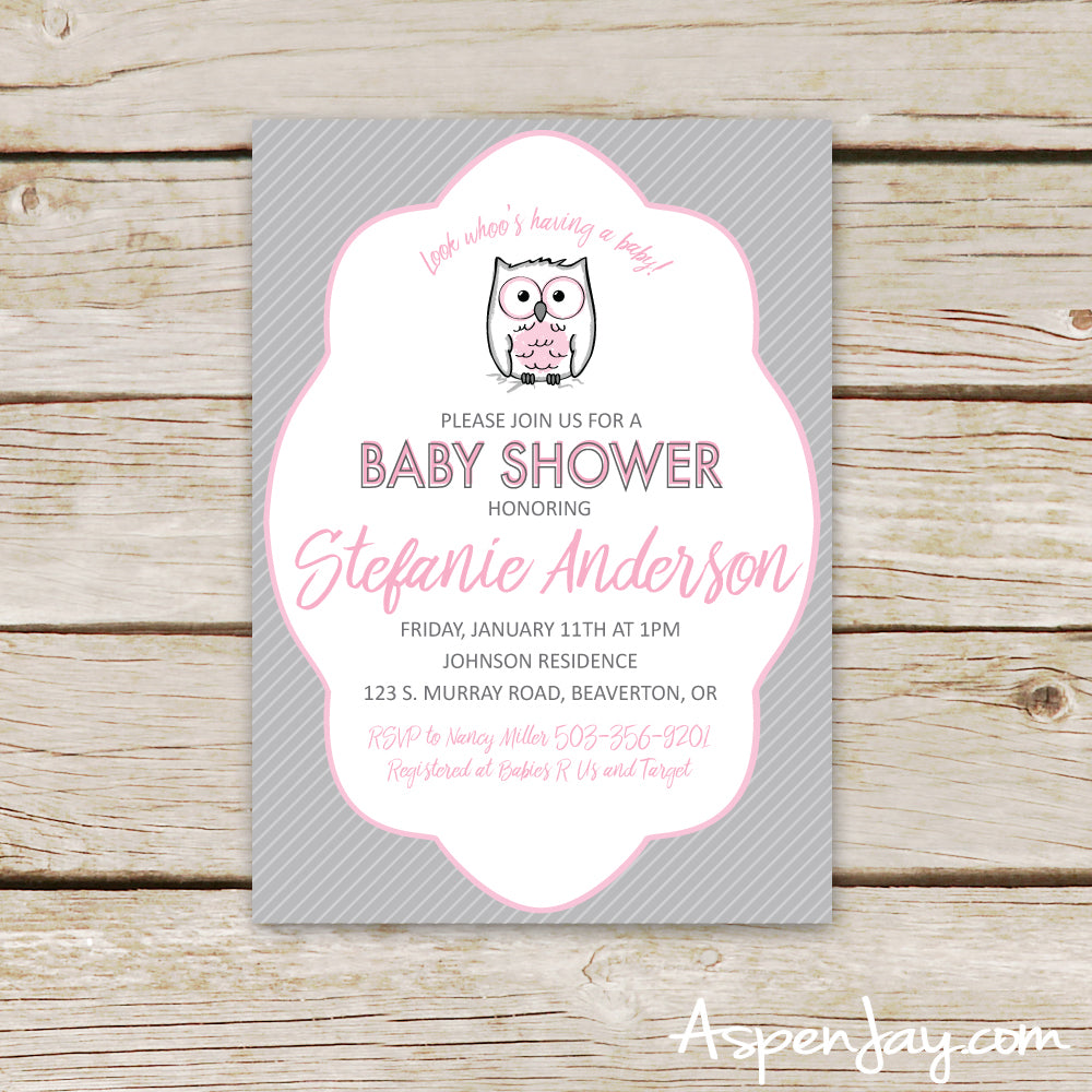 Pink Owl Baby Shower Invites
