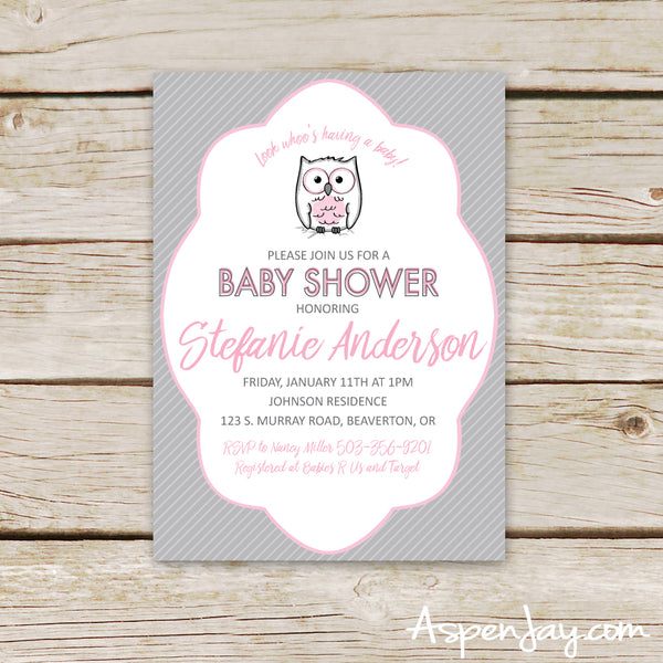 Pink Owl Baby Shower Invites