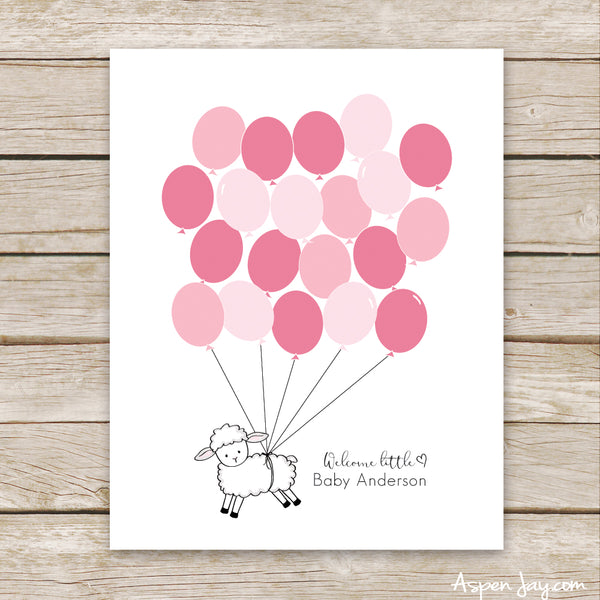 Pink Lamb Balloon Guest Book