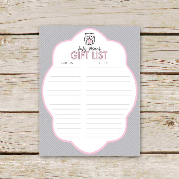 Pink Owl Baby Shower Gift List