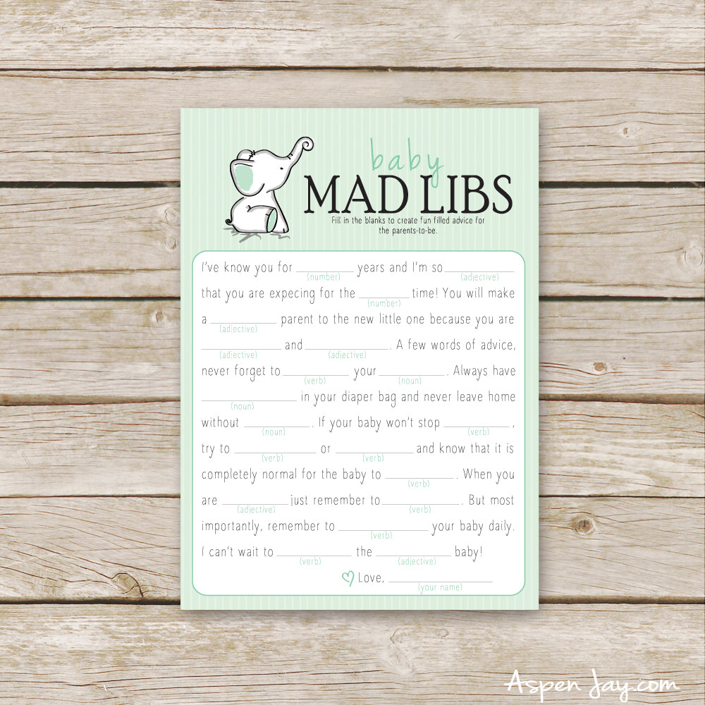 Green Elephant Baby Mad Libs