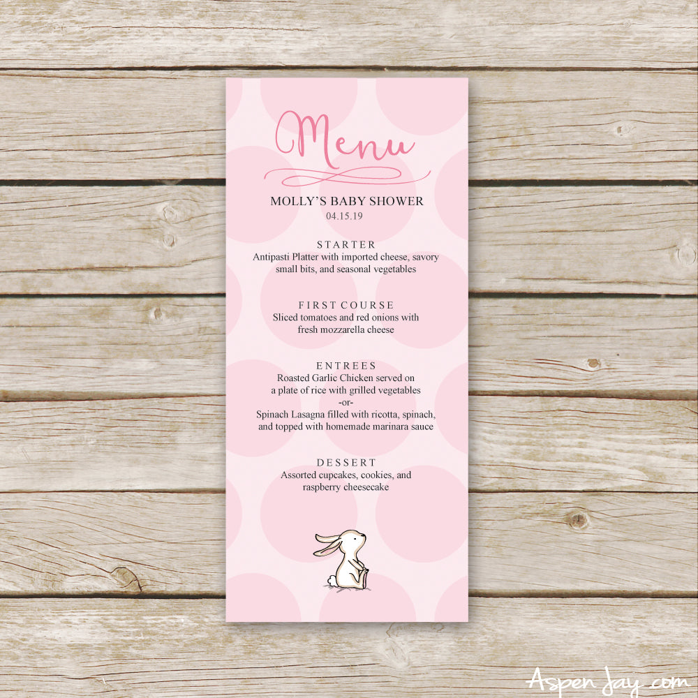Pink Bunny Menu Card