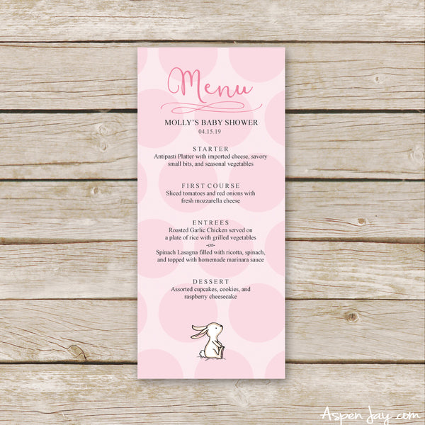 Pink Bunny Menu Card