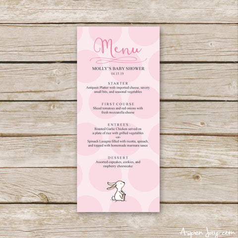Pink Bunny Menu Card