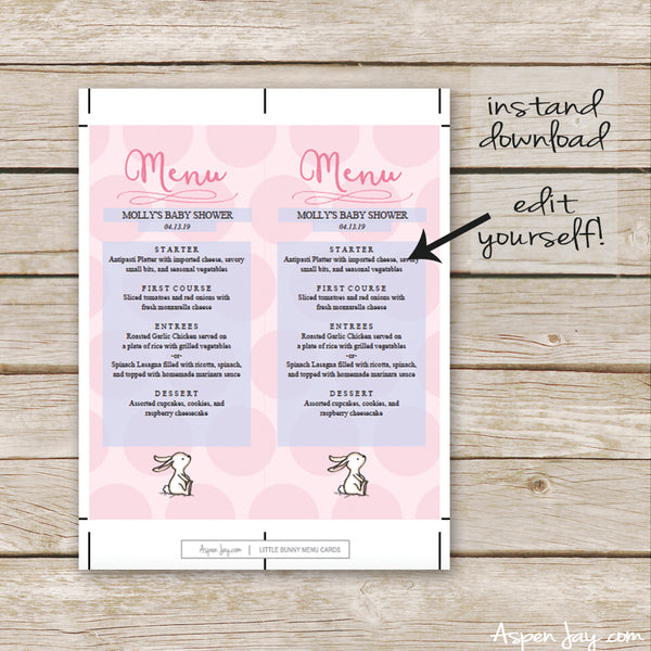 Pink Bunny Menu Card