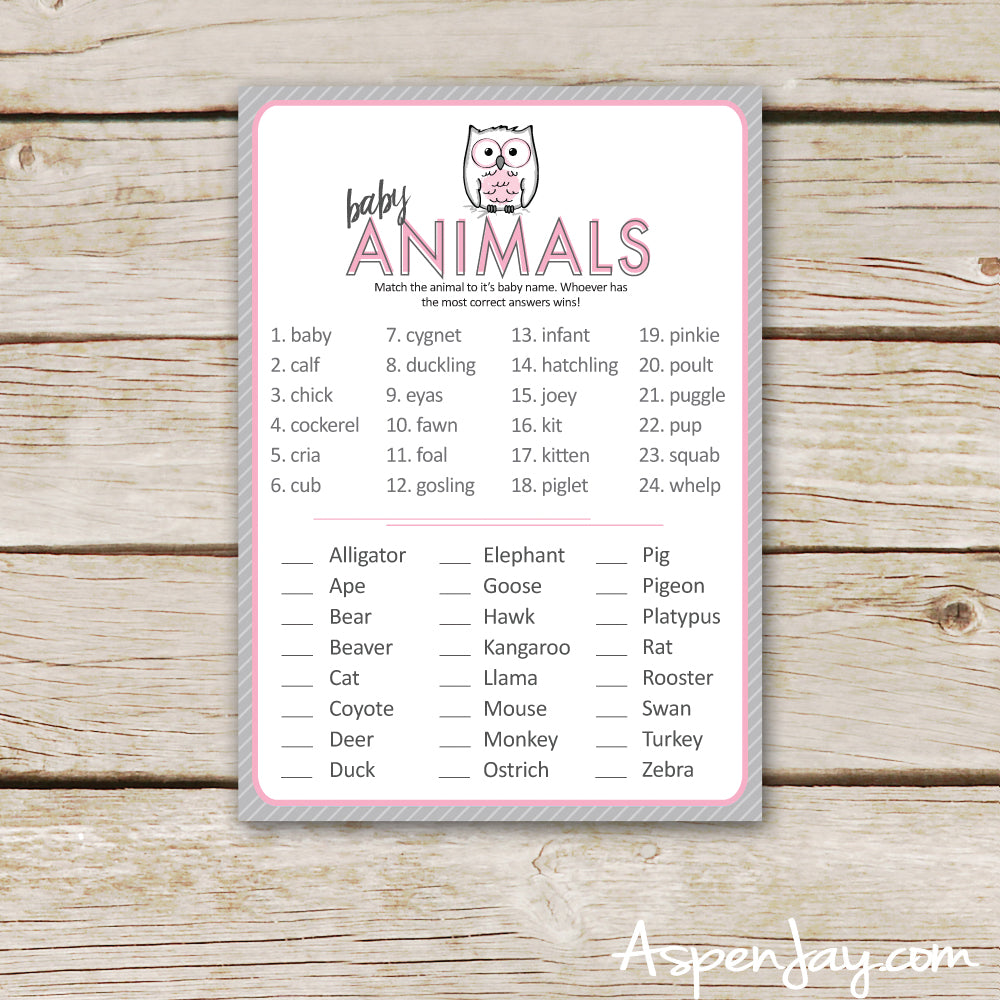 Pink Owl Baby Animal Names