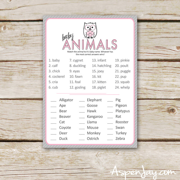 Pink Owl Baby Animal Names