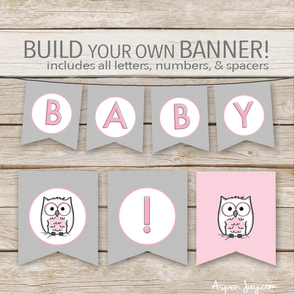 Pink Owl Banner - ALL Letters & Numbers