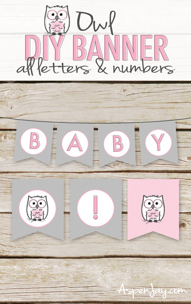 Pink Owl Banner - ALL Letters & Numbers