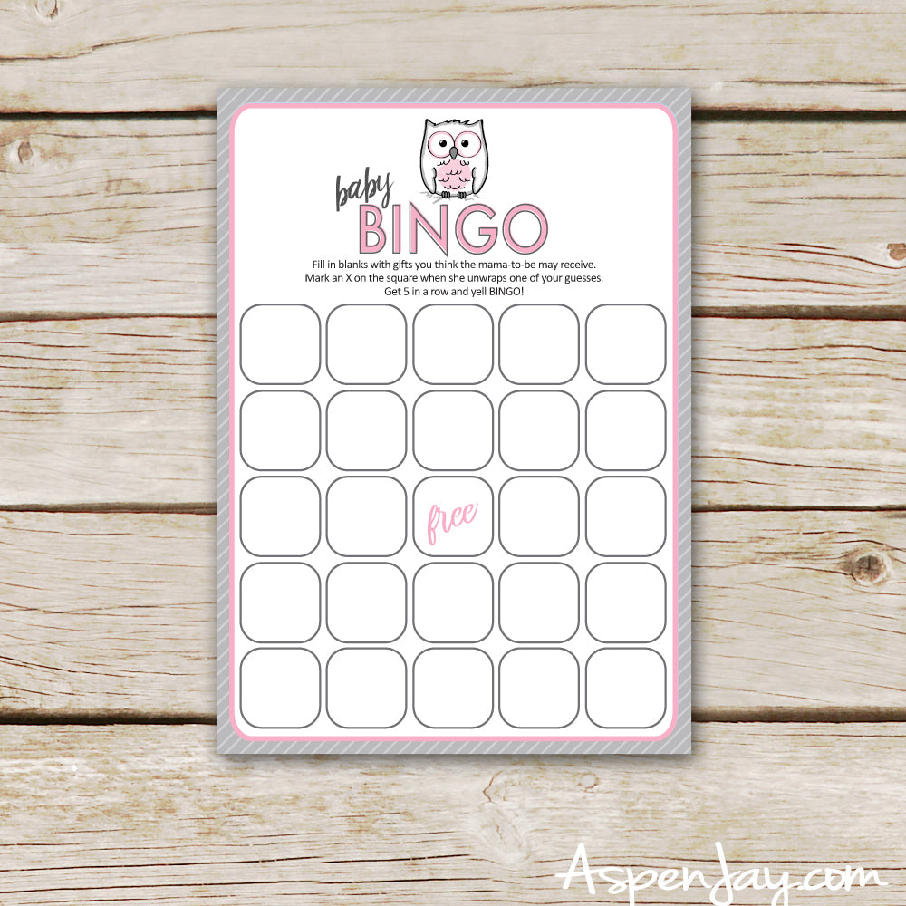 Pink Owl Baby Bingo