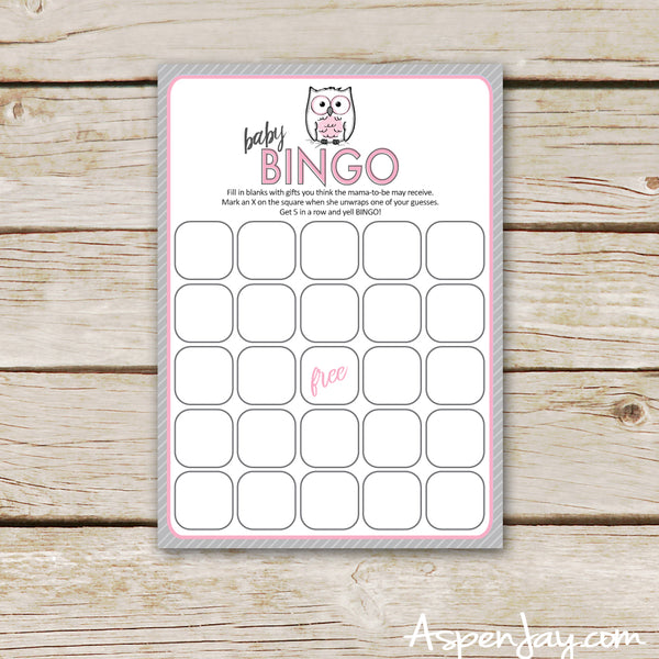 Pink Owl Baby Bingo