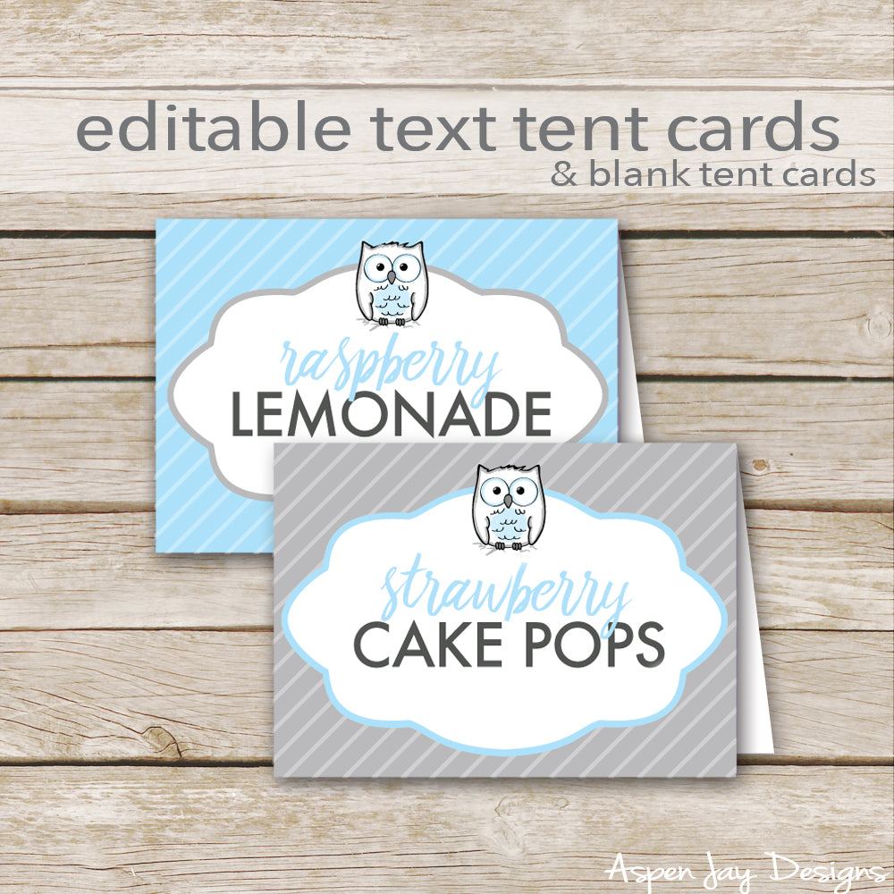 Editable Blue Owl Party Labels