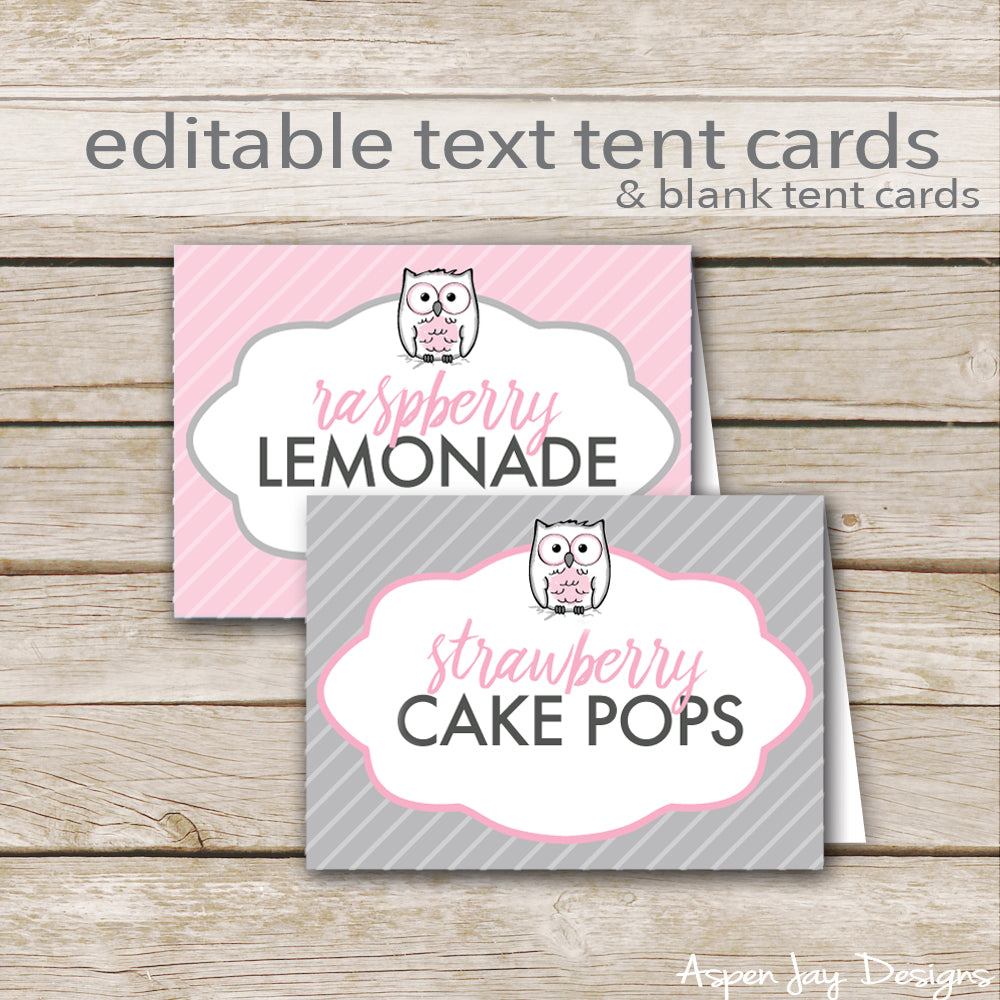 Editable Pink Owl Party Labels
