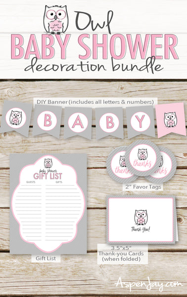 Pink Owl Baby Shower Decor Bundle