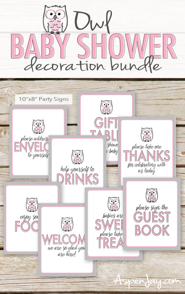 Pink Owl Baby Shower Decor Bundle