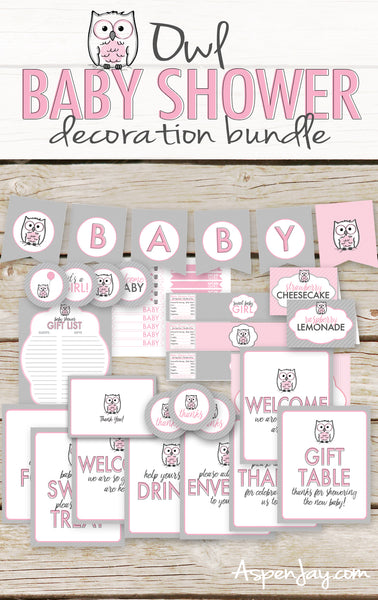 Pink Owl Baby Shower Decor Bundle