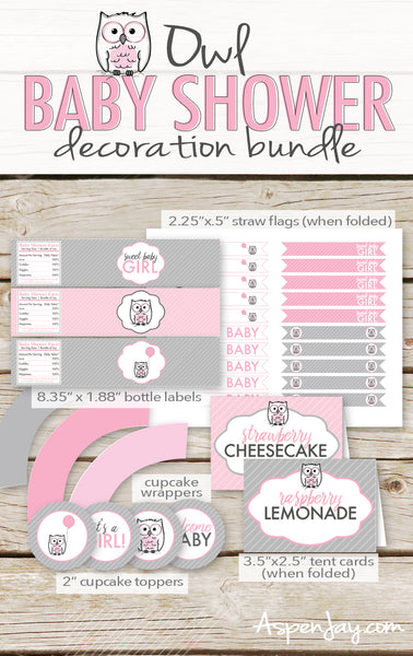 Pink Owl Baby Shower Decor Bundle