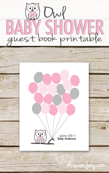 Pink Owl Balloon Guest Book