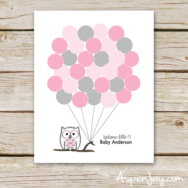 Pink Owl Balloon Guest Book